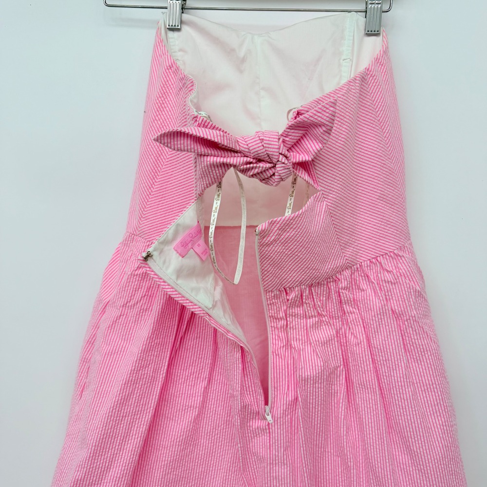 Lilly Pulitzer Richelle Strapless Seersucker Bow Back Mini Dress Womens 10 Pink - Picture 4 of 9